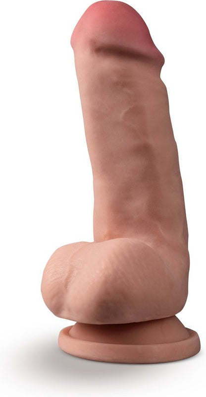 7 INCH GIRTHY POSABLE DILDO WITH BALLS - MOCHA