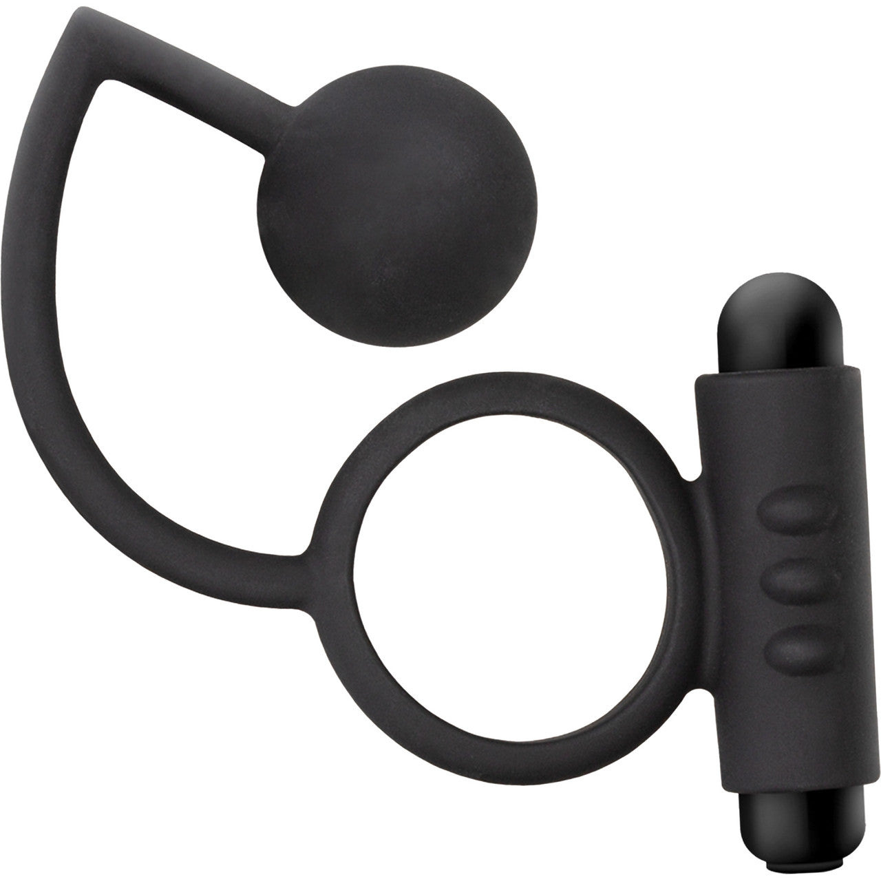 SILICONE ANAL BALL WITH VIBRATING C-RING - BLAC