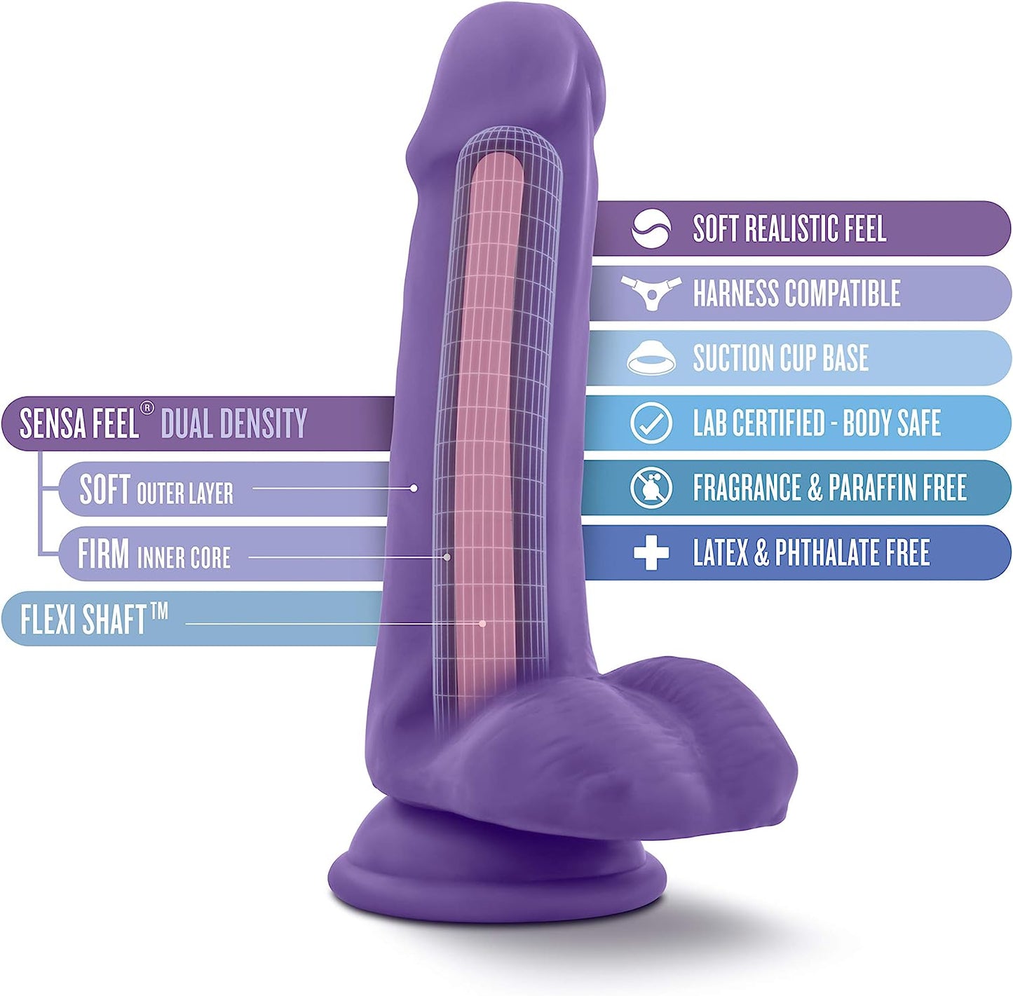 6" BOLD SENSAFEEL DILDO - DELIGHT - PURPLE