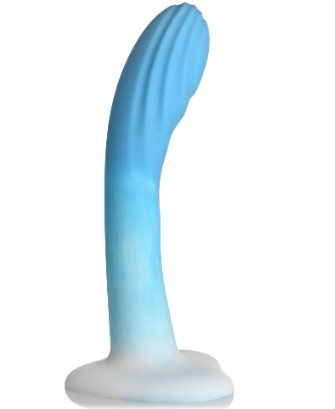 RIPPLED SILICONE DILDO - BLUE/WHITE