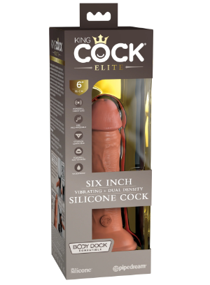 6" VIBRATING SILICONE DUAL DENSITY COCK - TAN