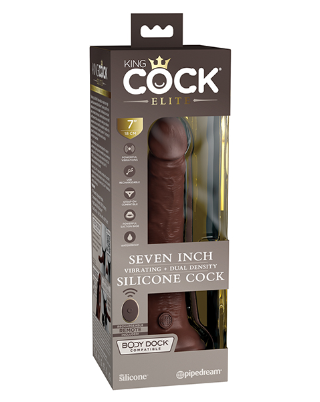 7'' VIBRATING SILICONE DUAL DENSITY COCK WITH REMOTE - BROWN