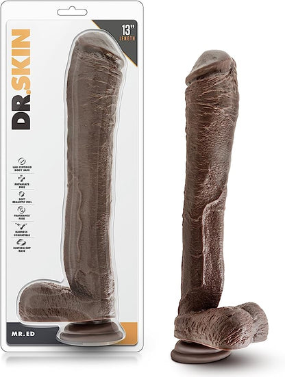 ED 13 INCH DILDO WITH SUCTION CUP - CHOCOLATE