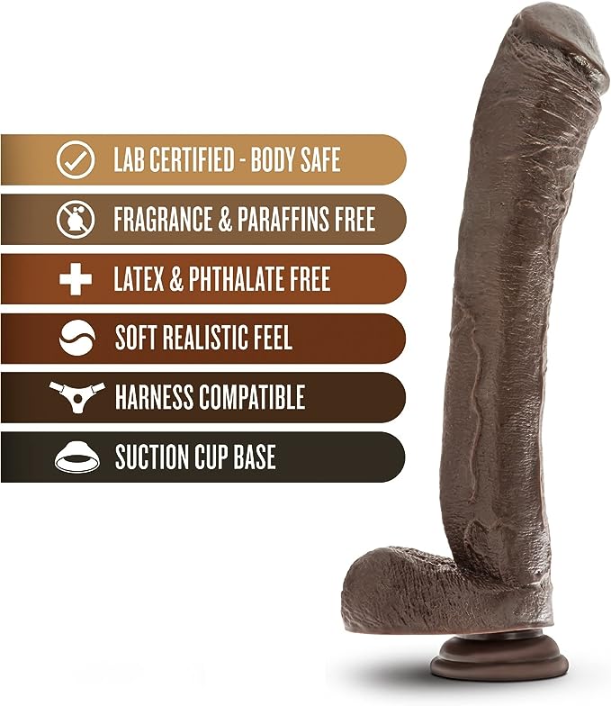 ED 13 INCH DILDO WITH SUCTION CUP - CHOCOLATE