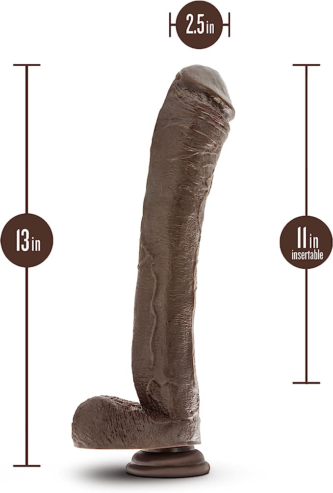 ED 13 INCH DILDO WITH SUCTION CUP - CHOCOLATE