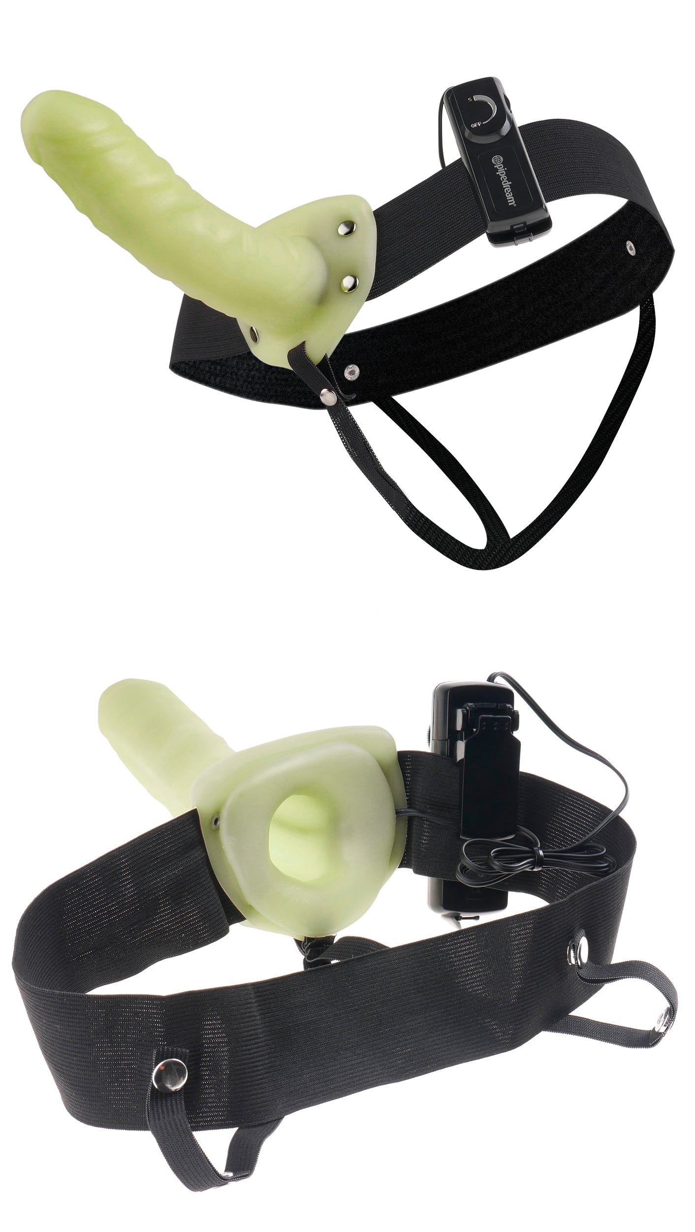 FOR HIM OR HER VIBRATING HOLLOW STRAP-ON - GLOW IN THE DARK / BLACK