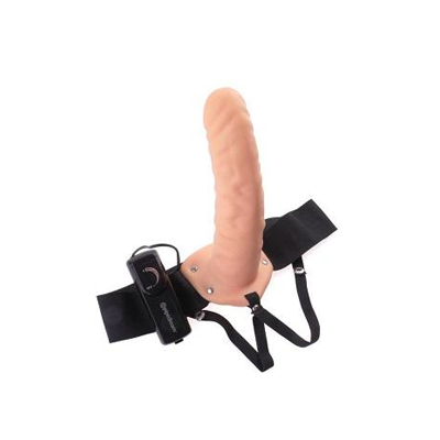 FOR HIM OR HER VIBRATING HOLLOW STRAP-ON - LIGHT / BLACK