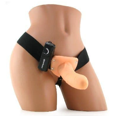 FOR HIM OR HER VIBRATING HOLLOW STRAP-ON - LIGHT / BLACK