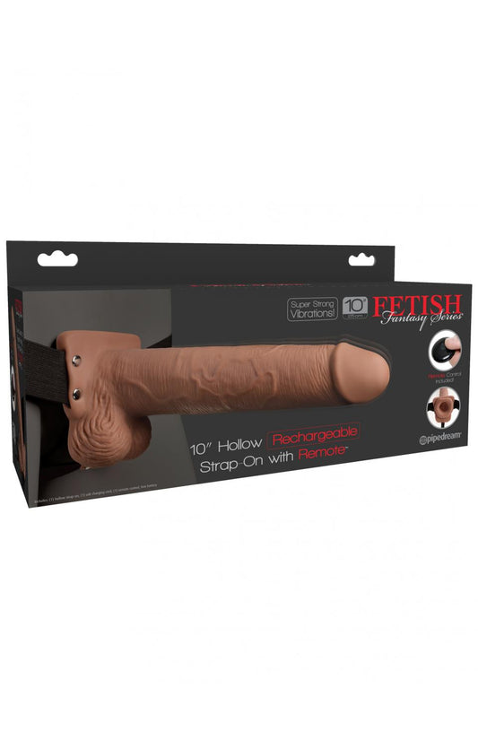 10" HOLLOW RECHARGEABLE STRAP-ON REMOTE - TAN