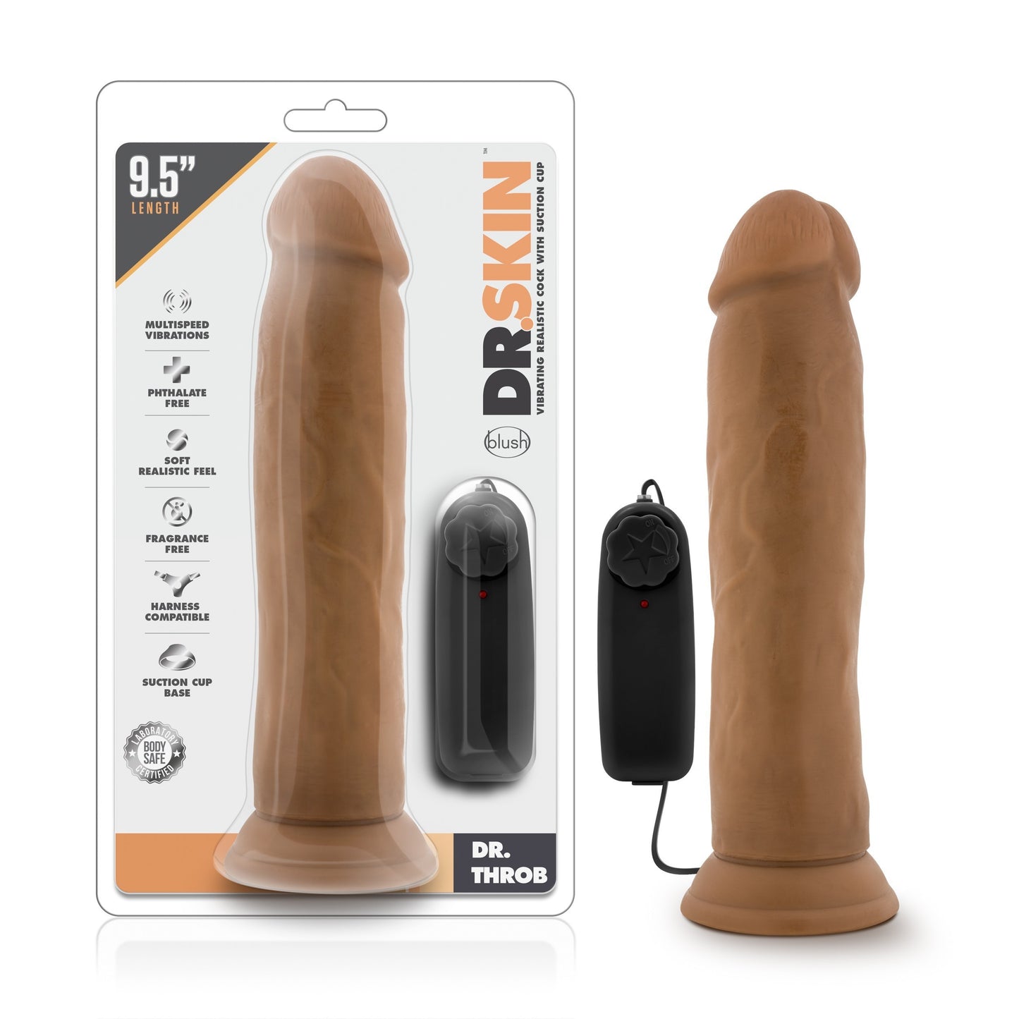 9.5" VIBRATING REALISTIC COCK WITH SUCTION CUP - MOCHA